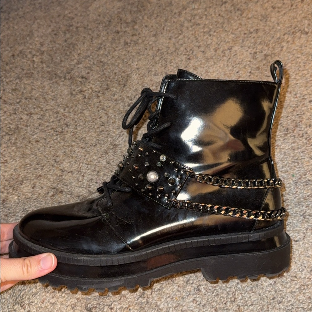 Jessica Simpson Black Combat Moto Boots with Rugged Sole